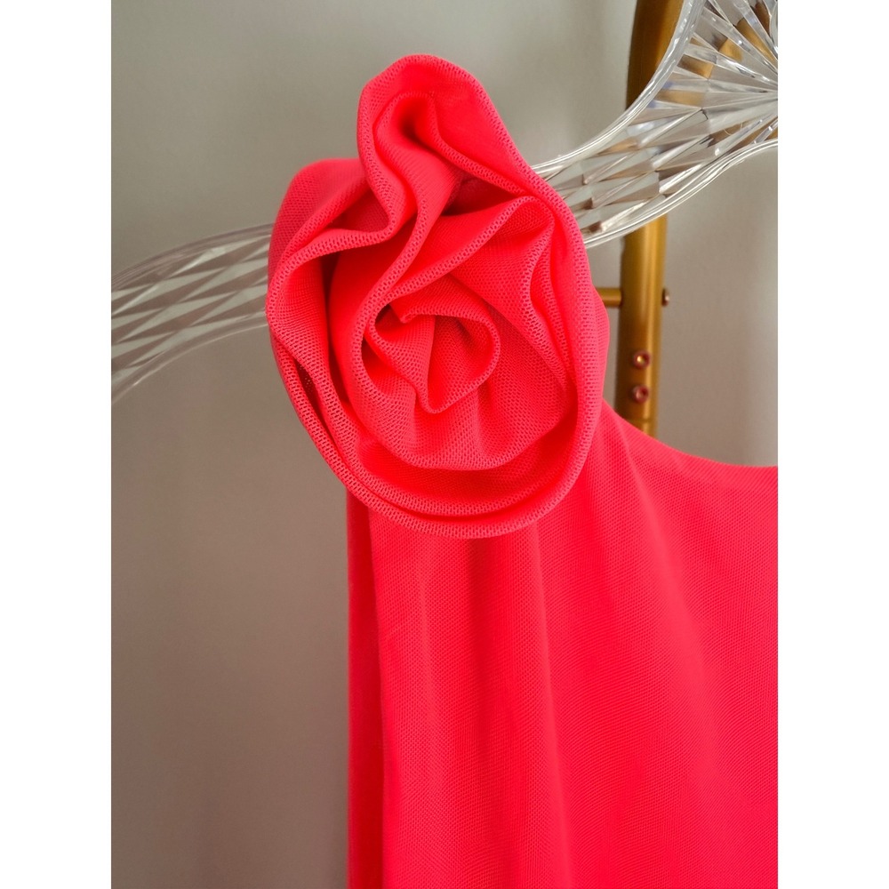 AFRM Rosette Ruffle Mesh Maxi Dress Womens Small Neon Pink Beach - Picture 3 of 10